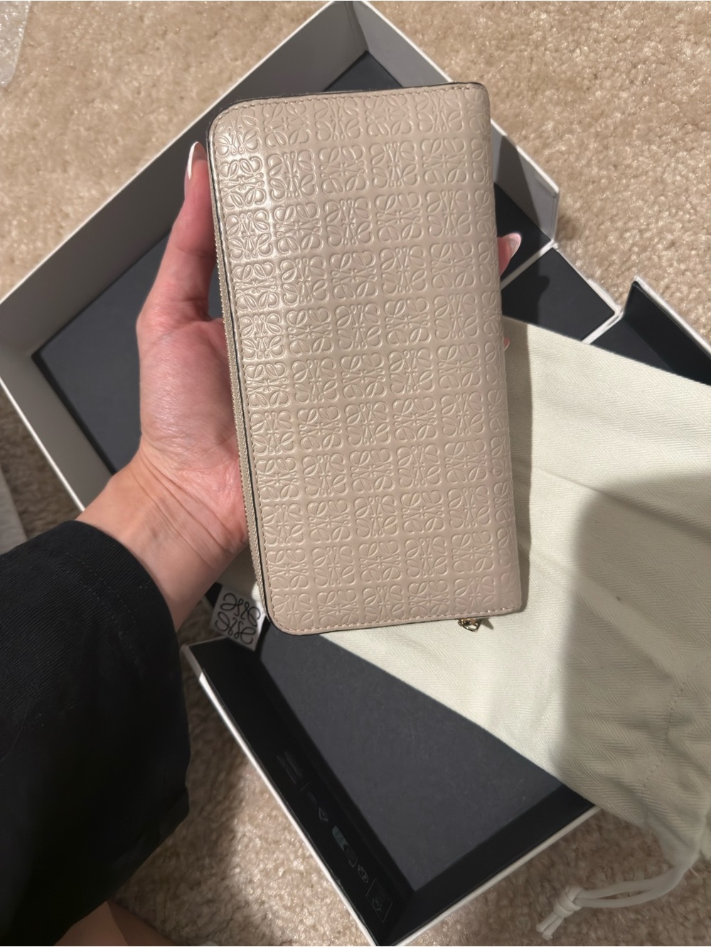 Loewe Embossed Anagram Zip Around Wallet in Light Taupe